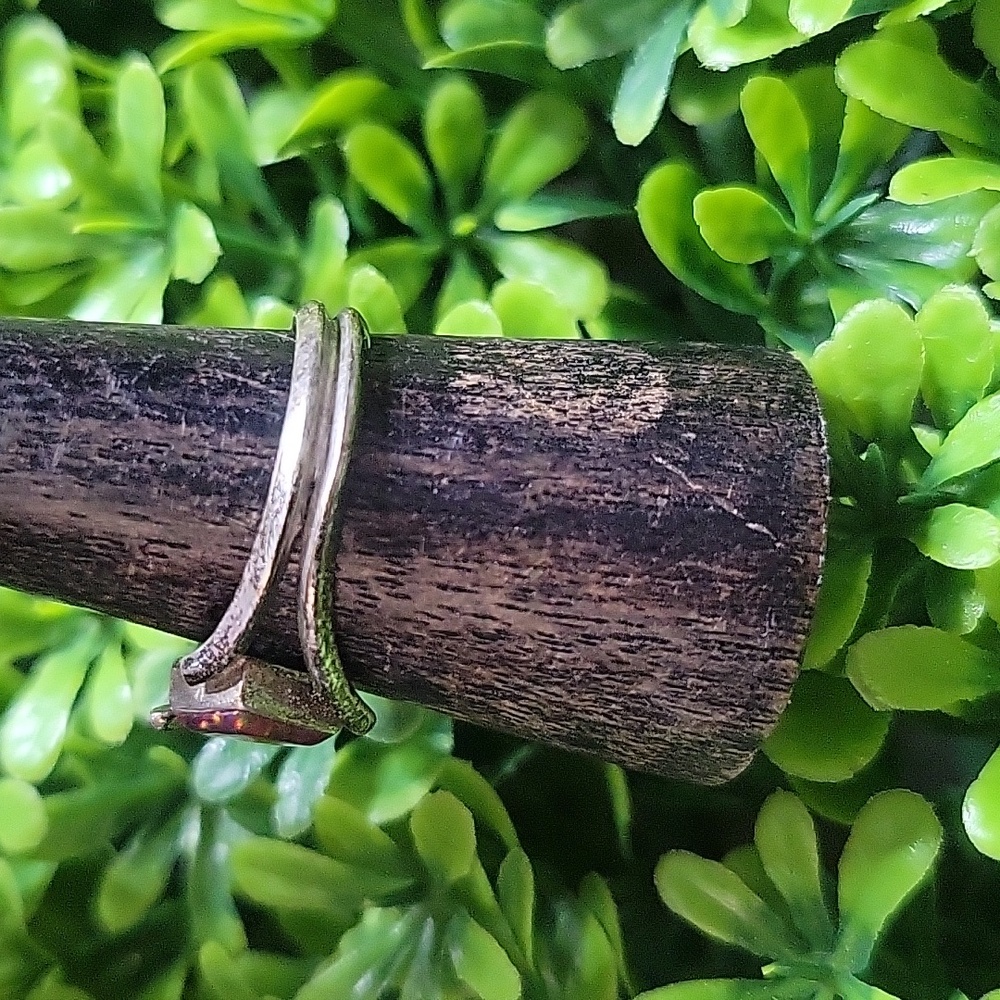 Ted Ott Sterling Silver & Red Pink Speckle Jewel Ring Mid Century Modern Vintage - Picture 5 of 17